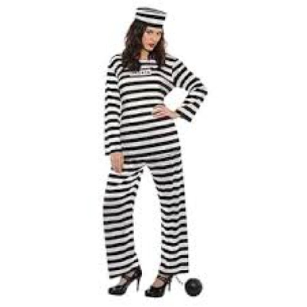 LAWLESS LADY 3 PCS ADULT STANDARD HALLOWEEN OUTFIT COSTUME UP TO SIZE 8 PRISONER